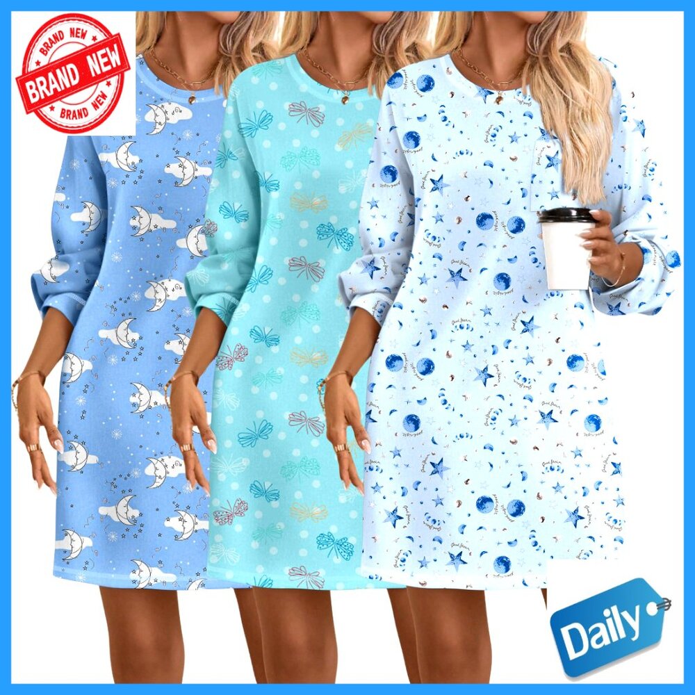 Soft Cotton Nightgowns Long Sleeve Sleep Shirts Comfy Oversized Pajama Dresses